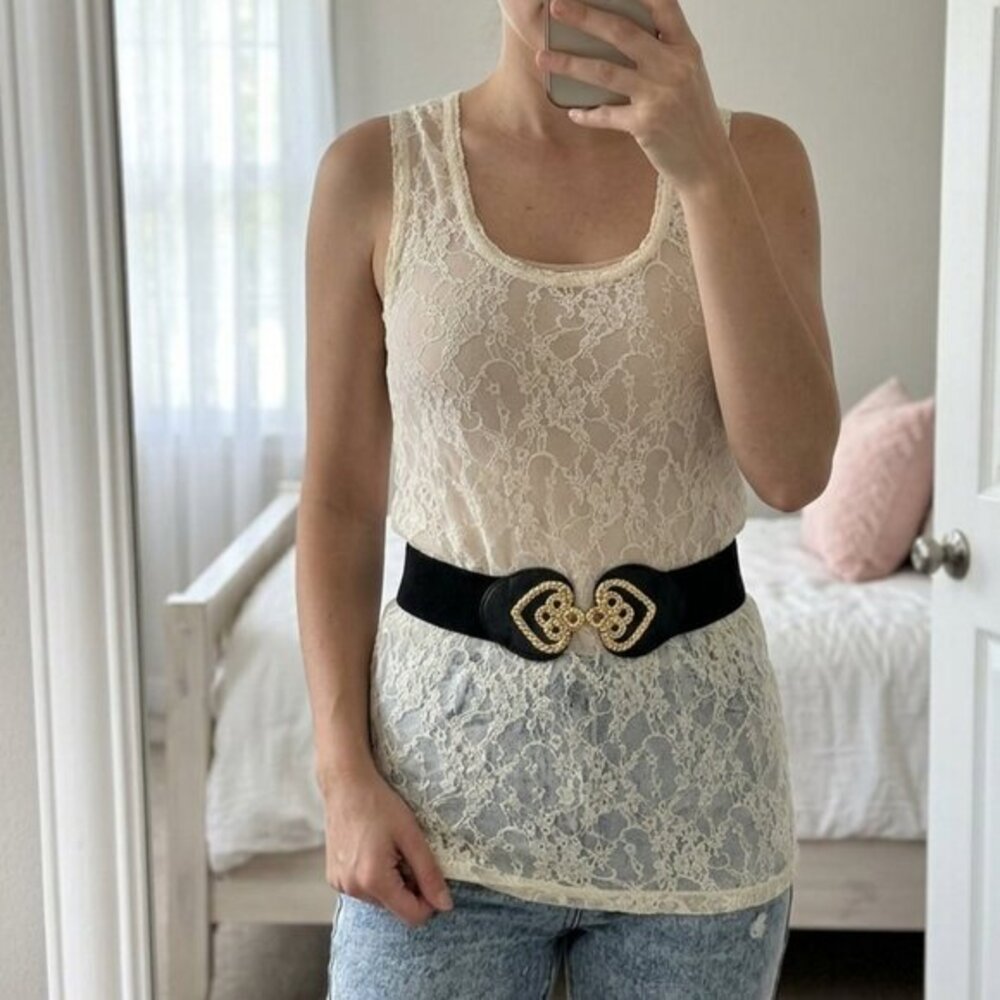 Y2K Women’s Lace Tank Top Cream XXL Boho peasant festival whimsigoth fairy